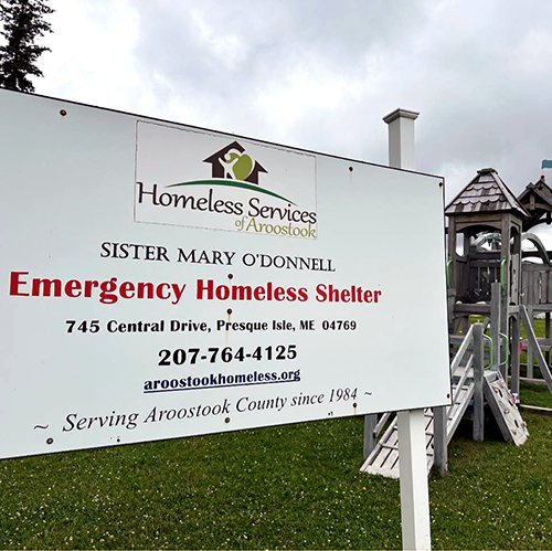 Photo of Sister Mary O'Donnell Emergency Homeless Shelter signage.